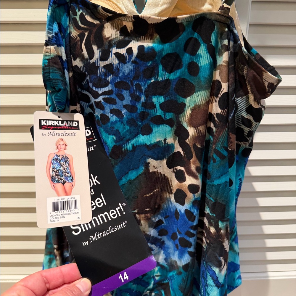 Miraclesuit Blue and Brown Animal Print Top - Picture 3 of 4